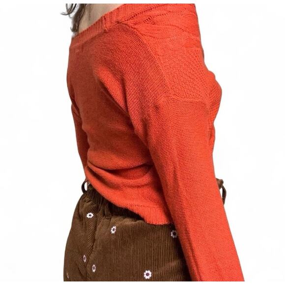 Y2K Women’s Off Shoulder Cropped Wrap Sweater Size L Chunky Knit Fall Sweater - Picture 2 of 7